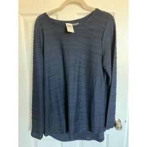 Chelsea & Theodore Woman's Top Size Xl Long Sleeve Textured Dark Navy Shirt New